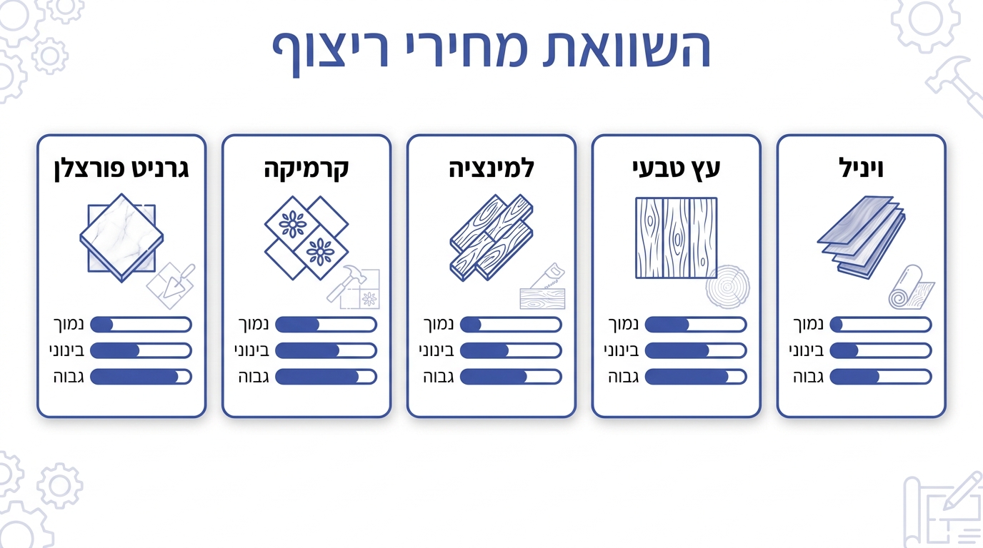 טבלת מחירי ריצוף לבית כולל התקנה לפי סוג חומר