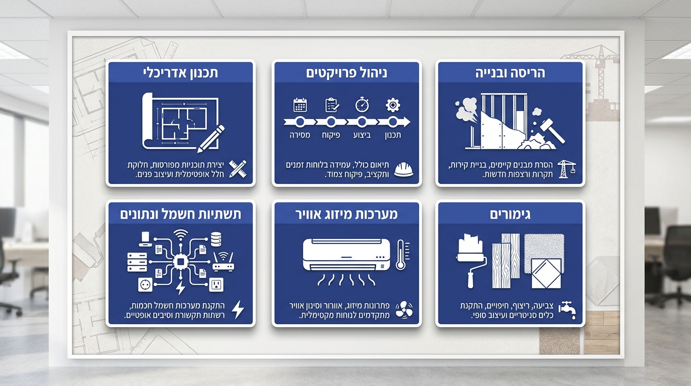 שיפוץ משרדים הכל כלול - תכנון וביצוע תחת קורת גג אחת