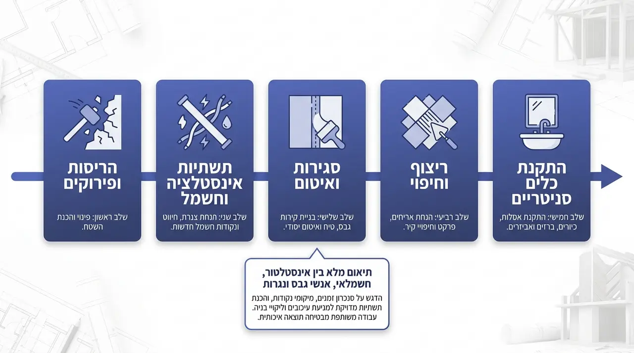שלב ביצוע עבודות האינסטלציה בתוך ציר הזמן של שיפוץ דירה