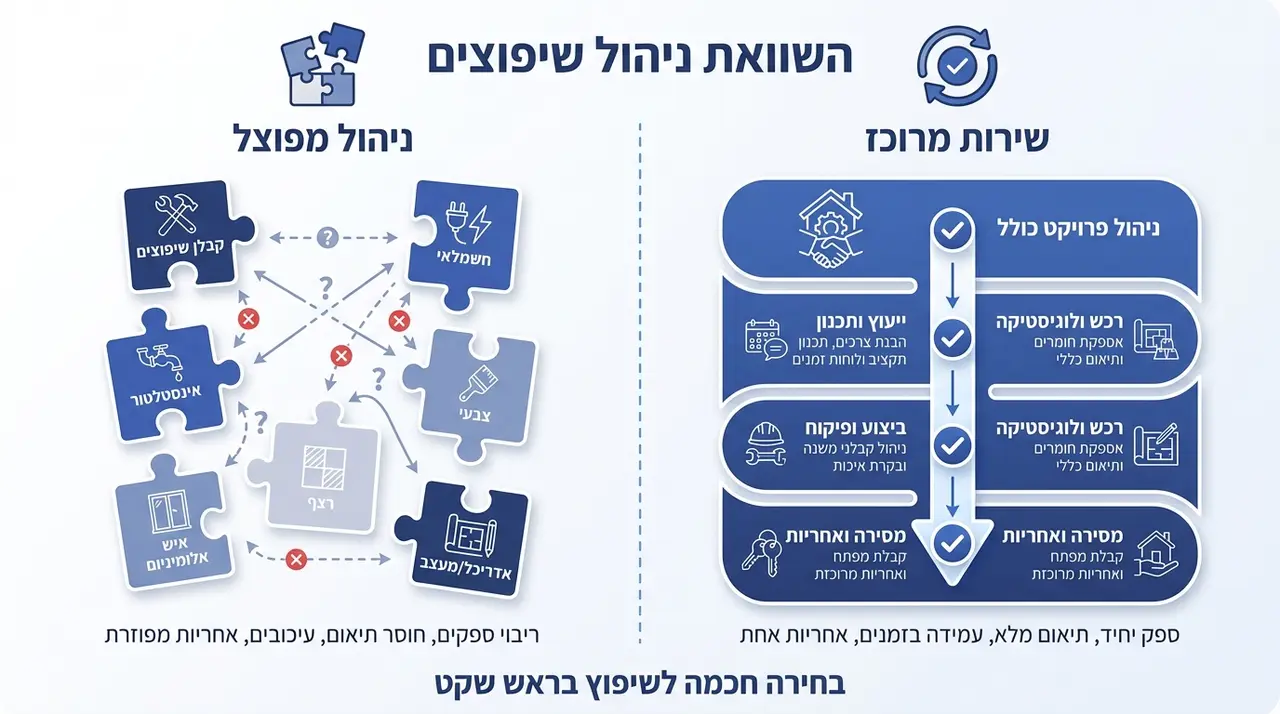השוואה בין עבודה מפוצלת מול מספר ספקים לבין ריכוז שירותים במקום אחד
