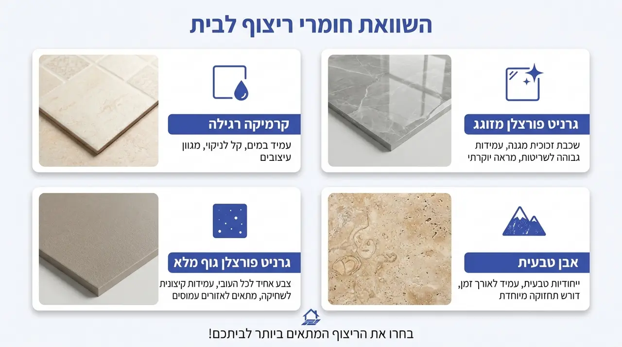 גרף השוואת עלויות בין סוגי אריחים לפי רמת עמידות